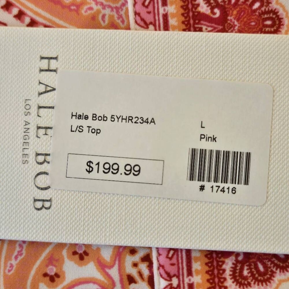 NWT Hale Bob Los Angeles Womens Azaria Jersey Pink White Long Sleeve Top Large - Picture 8 of 12